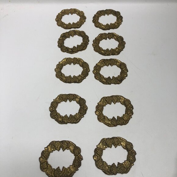 Pier 1 Brass Napkin Rings Grape 3" x 2 1/2"  Grapevine Motif  Set Of 10 - Picture 2 of 7